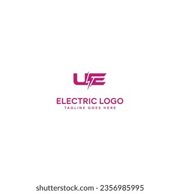 Letra E inicial con diseño vector con logotipo de perno Lightning, logotipo de letra U,E.V