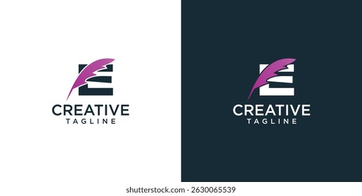 Initial E letter logo and feather symbol. Feather design elements, Initial E letter logo icon, Initial Logo Template