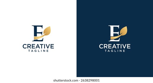 Initial E letter logo and leaf symbol. Leaf design elements, Initial E letter logo icon, Initial Logo Template