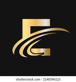 Initial E letter logo with luxury concept. Modern E Logo Design based alphabet business logotype gold color