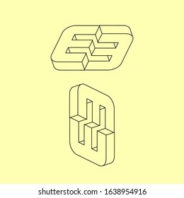   initial E letter logo M W letter in 3D line art design 