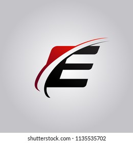 initial E Letter logo with swoosh colored red and black