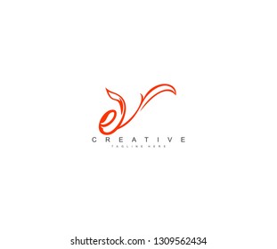 Initial E Letter Lowercase with Modern Trendy Floral Leaf Logo