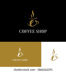 Initial e letter on cup coffee concept logo for coffee shop and store, cafeteria brand template