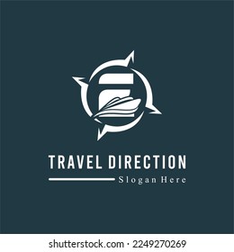 Initial E Letter with Ship Marine and Compass Icon for Travel Guide Navigation Business Logo Idea Template