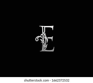 Initial E letter silver luxury beauty flourishes vintage monogram logo perfect for boutique, wedding invitation, restaurant,hotel.