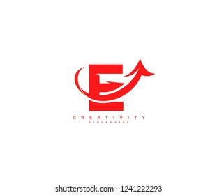 Initial E Letter Stylish Swoosh Red Up Arrow Logotype