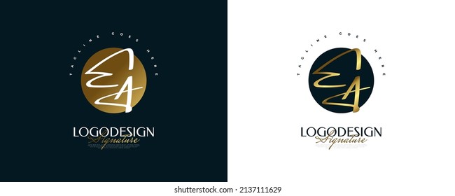 Initial E and A Logo Design in Elegant Gold Handwriting Style. EA Signature Logo or Symbol for Wedding, Fashion, Jewelry, Boutique, and Business Identity