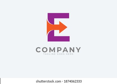 Initial E Logo. letter E and arrow combination, Usable for Business and logistic Logos, Flat Vector Logo Design Template, vector illustration