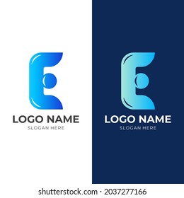 initial E logo vector with flat blue color style