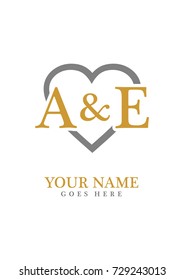 Initial A & E with love background logo template vector
