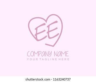 Initial E E with love logo template vector
