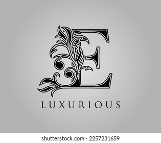 Initial E Luxury Logo Icon. Classic Floral E Letter Logo Design Vector.	