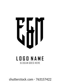 Initial E & M abstract shield logo template vector