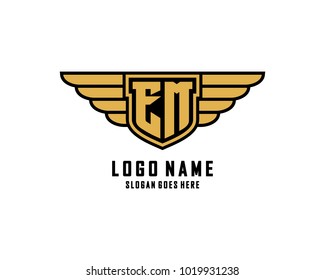 Initial E & M wing shield logo template vector