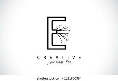 Initial E Modern Design Logo Concept. Creative Icon Logo with Branch Shape Vector Illustration.