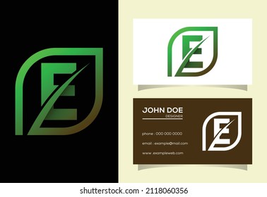 Initial E monogram alphabet with abstract leaf. Eco-friendly logo concept. Font emblem