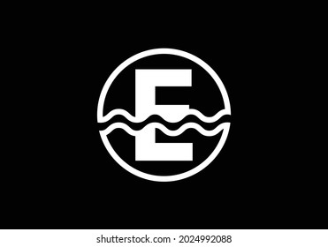 Initial E monogram alphabet in a circle with water waves. Water wave logo design. Logo for the ocean, sea-related business, and company identity