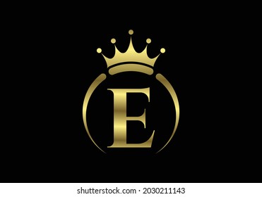 Initial E monogram alphabet with a crown. Royal, King, queen luxury symbol. Font emblem. Modern luxury brand element sign. Vector illustration.