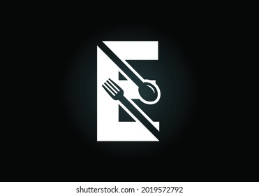 Initial E monogram alphabet with a fork, spoon. Font emblem. Modern vector logo for cafe, restaurant, cooking business, and company identity