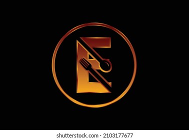 Initial E monogram alphabet with a fork, spoon. Font emblem. Modern vector logo for cafe, restaurant, cooking business, and company identity