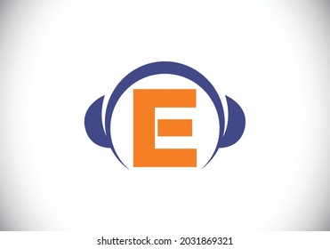 Initial E monogram alphabet with a headphone. Headphone Logo. Music sign symbol. Font emblem. Design element for poster, banner, t-shirt, notebook cover, sticker, greeting card, bag, badge.