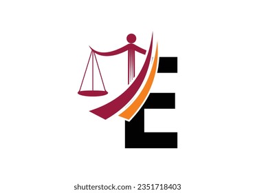 Initial E monogram alphabet with law scale sign symbol. Lawyer And Justice, Law Attorney, Legal,  Law Office, Scale, Logo Template