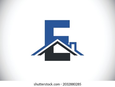 Initial E monogram alphabet with the roof. Home or house sign. Real estate logo concept. Font emblem. Modern vector logo for Real estate business and company identity.