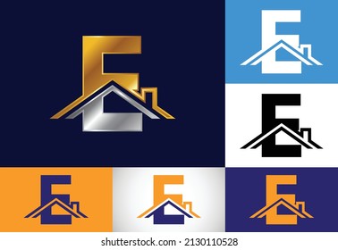 Initial E monogram alphabet with the roof. Home or house sign. Real estate logo concept. Font emblem. Modern vector logo for Real estate business and company identity.
