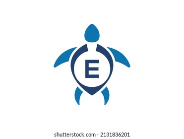 Initial E monogram alphabet with Turtle. turtle logo design vector template. Font emblem. Modern vector logo for business and company identity
