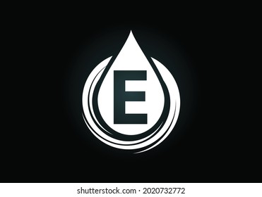 Initial E monogram alphabet with water drop in a spiral. Waterdrop logo design vector template. Font emblem. Modern vector logo for business and company identity