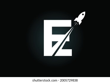 Initial E monogram letter alphabet with a Rocket logo design. Rocket icon. Font emblem. Modern vector logotype for business and company identity.