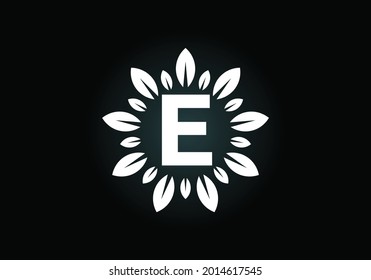 Initial E monogram letter alphabet with leaf wreath. Green leaf, flower logo design concept. Modern vector logo design for business, and company identity