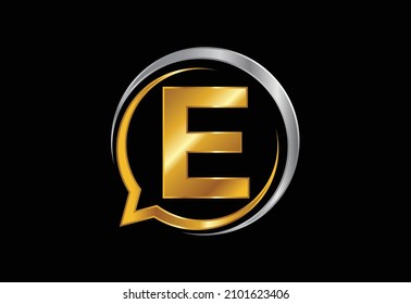 Initial E monogram letter alphabet with a bubble chat icon. Talking, chatting logo concept. Modern logo design for a consultancy business, and company identity.