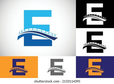 Alfabeto inicial de letra monograma E con signo de puente. Plantilla de diseño del logotipo del puente abstracto. Logo vectorial moderno para el negocio de la construcción y la identidad de la empresa.