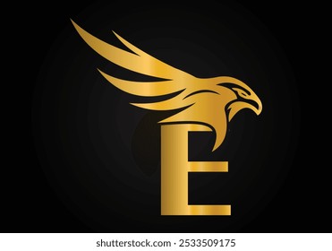 Initial E monogram letter alphabet with Eagle head symbol. Letter With Eagle Logo Design Vector Template