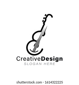 initial e. monoline guitar musician logo Ideas. Inspiration logo design. Template Vector Illustration. Isolated On White Background