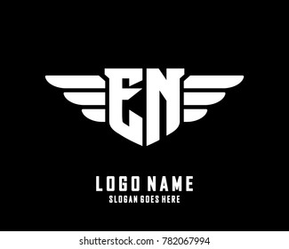 Initial E & N wing logo template vector