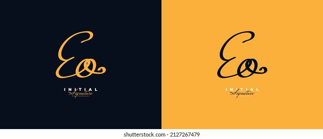 Initial E and O Logo Design with Frame in Elegant and Minimalist Handwriting Style. EO Signature Logo or Symbol for Wedding, Fashion, Jewelry, Boutique, and Business Identity