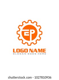 Initial E & P gear logo template vector