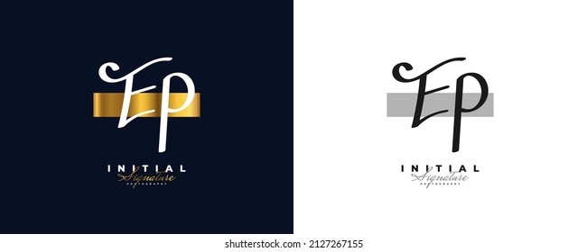 Initial E and P Logo Design with Frame in Elegant and Minimalist Handwriting Style. EP Signature Logo or Symbol for Wedding, Fashion, Jewelry, Boutique, and Business Identity