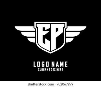 Initial E & P wing logo template vector