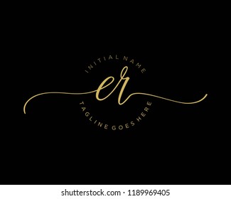 Initial E R handwriting logo vector. Hand lettering for designs