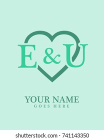 Initial E & U with love background logo template vector