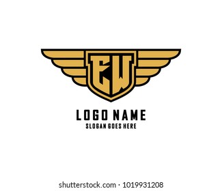 Initial E & W wing shield logo template vector