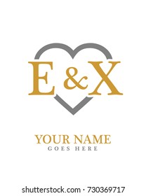 Initial E & X with love background logo template vector