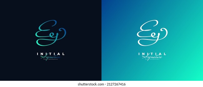 Initial E and Y Logo Design with Handwriting Style in Colorful Gradient. EY Signature Logo or Symbol for Business Identity