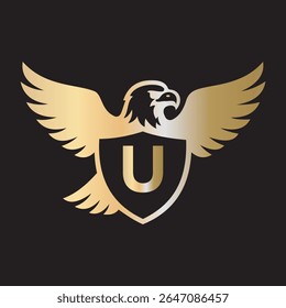 Initial Eagle Logo combine with letter U vector template
