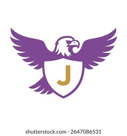 Initial Eagle Logo combine with letter J vector template
