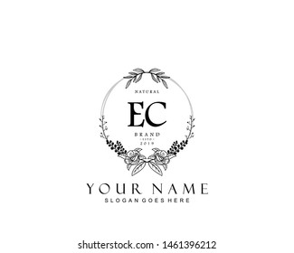 Initial EC beauty monogram and elegant logo design, handwriting logo of initial signature, wedding, fashion, floral and botanical with creative template.